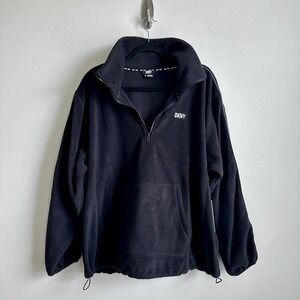 DKNY Sport Pullover Womens 2X Fleece Half Zip Kangaroo Pocket Tape Trim Athletic